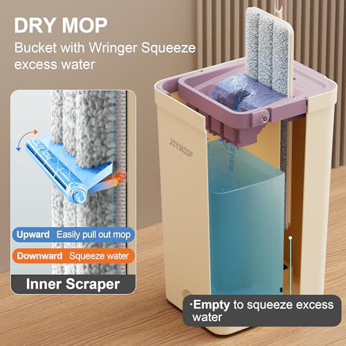 JOYMOOP Mop and Bucket Set with Extension Handle, Ideal for Household and Commercial Cleaning – Includes 5 Washable Microfiber Pads for Wet and Dry Use, Perfect for Floors, Windows, and Walls