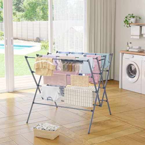 Drying Rack Clothing,35.4in Long Drying Poles Large Clothes Drying Rack - color: Silver, size: 38.2in