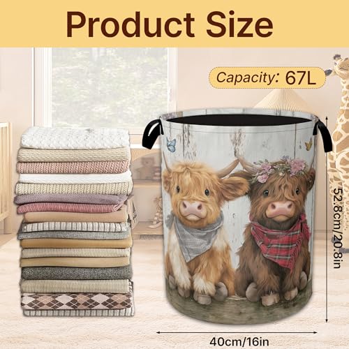 Laundry Hamper Foldable with Handles,Cute Highland Cow Oxford Cloth Laundry Basket,Storage Organizer for Bathroom Bedroom Dorm 16"x20.8" - color: Cute Highland Cow