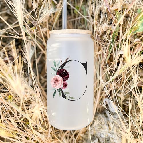 Customized Personalized Gifts for Women, Cute Glass Cups with Lids and Straws, Custom Initial Drinking Glasses Iced Coffee Cup, Letter Tumbler Mug, Daughter Mother in Law Step New Mom to Be Gifts, P - style: Letter P