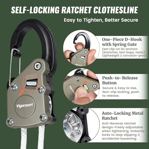 Vigorport Retractable Clothes Line Outdoors with Rope Self-Locking Pulley - color: White, size: 25Ft Rope-1/8"Pulley