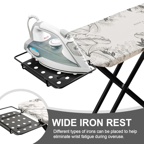 Ironing Board,Foldable Ironing Board Adjustable Height Compact Iron Board Thick Steel Tube Iron Board with Holder,Replacing Cloth Cover and Mini Handheld Gloves, Gift for Women(Leaf Print)