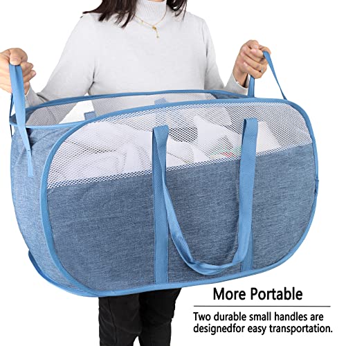 Pop Up Laundry Hamper,with Durable Handles collapsible laundry basket,Easy to Open and Fold for college Dorm,kids room,travel (Blue)… - color: Blue
