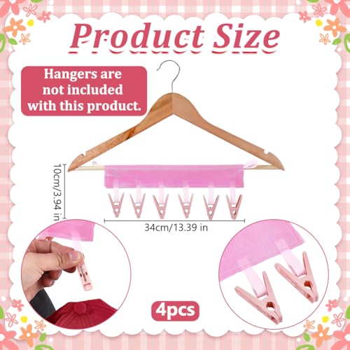 WADORN 4 Pack Travel Hanger Clips, Baseball Cap Hangers with 6 Clips Foldable Clothes Hanger Clip Compact Folding Sock Clip for Swimsuit Towel Underwear Dorms Camping Fits All Size Hangers, Pink - color: Pink