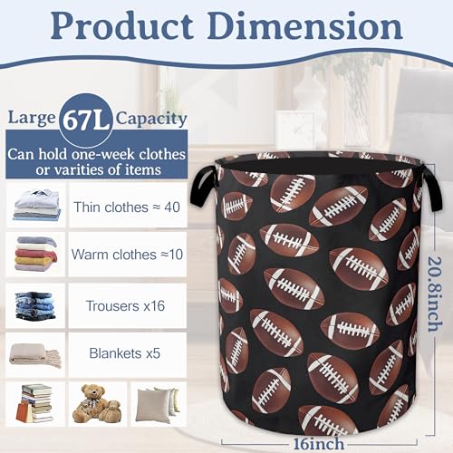 American Football Laundry Basket,Oxford Cloth Laundry Hamper With Handle Foldable Portable Clothes Storage Basket for Laundry Room/Bedroom/Bathroom 20.8"x16" - color: American Football