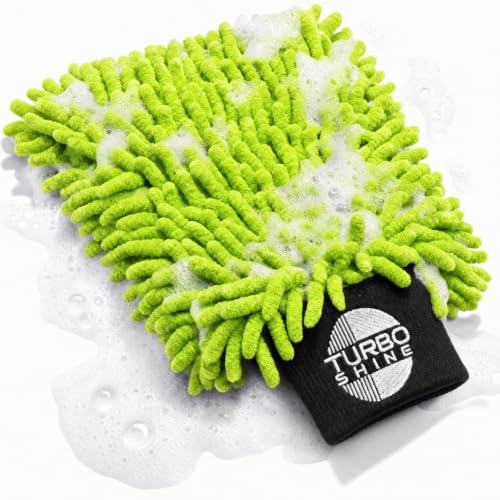 Microfiber Car Wash Mitt, Chenille Noodle Glove for Cars, Trucks, RVs, and Boats, Scratch-Free, Machine Washable, Reusable (1, Lime Green) - color: Lime Green
