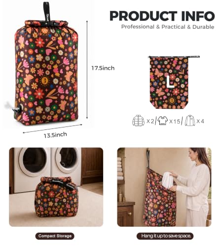 Travel Laundry Bag, Pump-Free Compression for Dirty Clothes - color: Brown Floral, size: 23" L × 17" W × 6.5" H