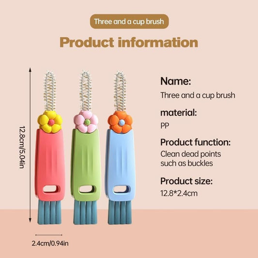 3 in 1 Cup Lid Cleaning Brush, 2024 Multifunctional Crevice Portable Cup Lid Cleaning Brush for Bottle Gap Tight Spaces Cup (A-Orange) - color: A-orange