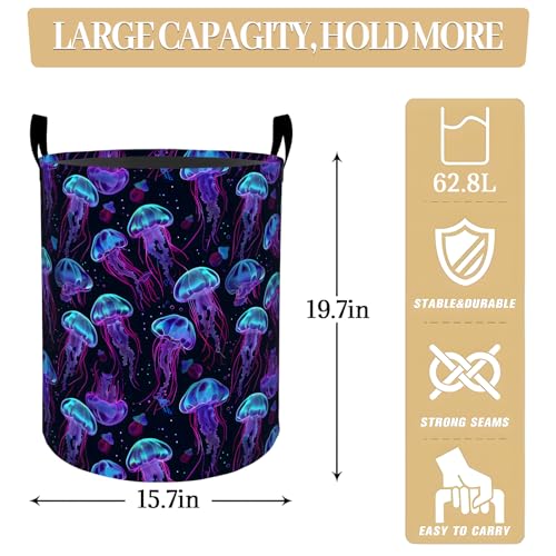 Glowing Jellyfish Laundry Basket, Dorm Nursery Foldable Laundry Hamper Organizer for Bathroom Decor, Toy Clothes Storage Box for Bedroom 19.7x15.7 Inch - style: Jellyfish13