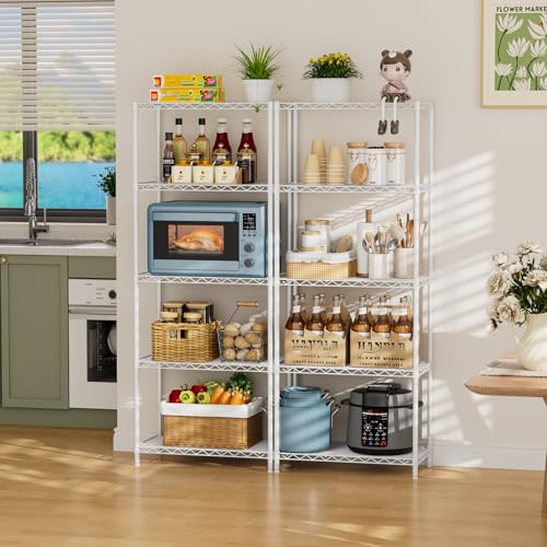 SINGAYE 5 Metal Shelves Wire Shelving Storage Shelf Adjustable Unit Pantry - color: White, size: 5 Tier 12"Dx22"Wx59"H