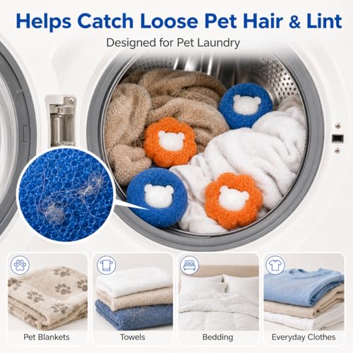 Pet Hair Remover for Laundry, 10 Pcs Reusable Sponge Laundry Balls for Washing Machine, Pet Hair & Lint Catcher for Dog and Cat Fur, Helps Reduce Tangles (Orange & Blue)