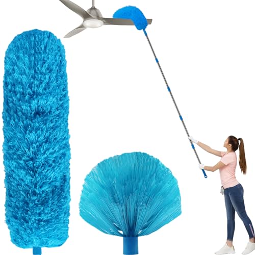 20+ Ft High Reach Ceiling Fan Duster & Cobweb & Corner Brush Duster with 3-13 ft Extension Pole, Microfiber Feather Duster with Washable Head for Ceiling Fan, Furniture, Home Cleaning