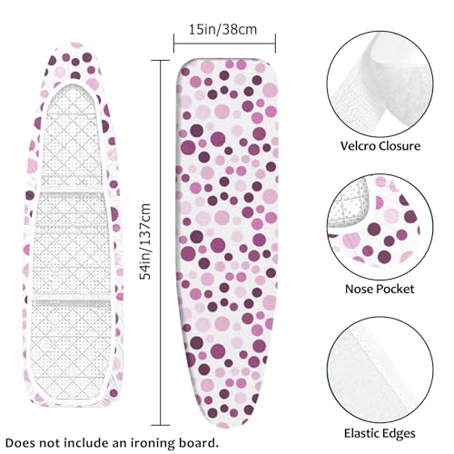 Padded Ironing Board Cover, 15 * 54 in Standard Size Ironing Board Covers, Easy Hook and Loop Fastener, Universal Fit for Standard Boards - color: Pink Polka Dots