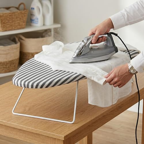 Honey-Can-Do Steel Tabletop Ironing Board with Folding Legs, Grey and White Stripe Cotton Cover, Compact Space-Saving Design, 30" L x 6" H - color: Gray, size: 29" L x 13" W