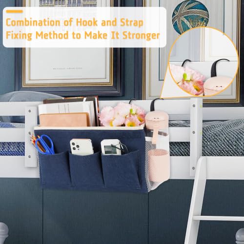 Lilithye Bedside Caddy, Bedside Storage Bag Hanging Organizer for Bunk Bed - color: 2pcs Navy Blue