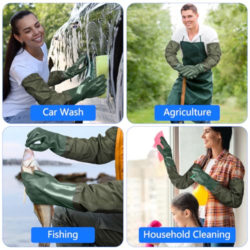 AUAUY 27" PVC Chemical Resistant Gloves, Long Rubber Gloves - color: Green
