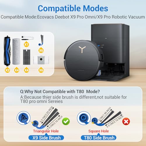 X9 Pro Omni Replacement Parts for Ecovacs Deebot X9 Pro Omni X9 Pro Robotic Vacuum Cleaner Parts with 2 Roller Brush,4 Mop,4 HEAP,6 Dust Bags,6 Side Brushes,1 Screwdrivers,1 Clean Brush - color: Cleaner Accessory Kit