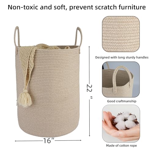 Woven Cotton Rope Laundry Basket Hamper, 16" x 22" Large Oatmeal - color: oatmeal, size: Large