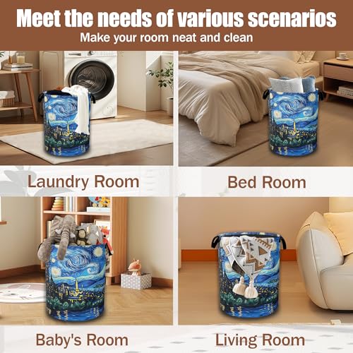 Starry Night Laundry Basket,Waterproof Foldable Laundry Hamper,Dirty Clothes Basket, Linen Bin Storage Organizer Collection 16" x 20.8" - color: Starry Night