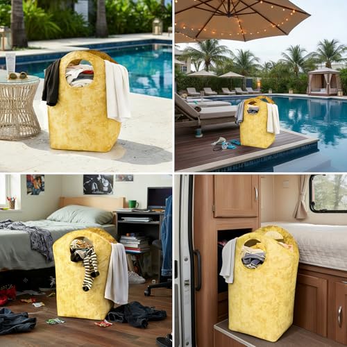 18x17x9.5" Laundry Hamper, Waterproof Fabric Small Laundry Tote - color: Earth Texture Yellow, size: 17"L x 9.5"W x 18"H
