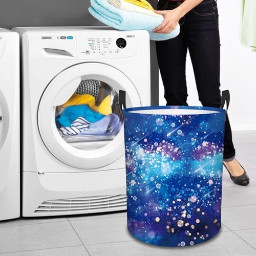 Laundry Hamper, 43L Round Universe Sky Laundry Basket - color: blue