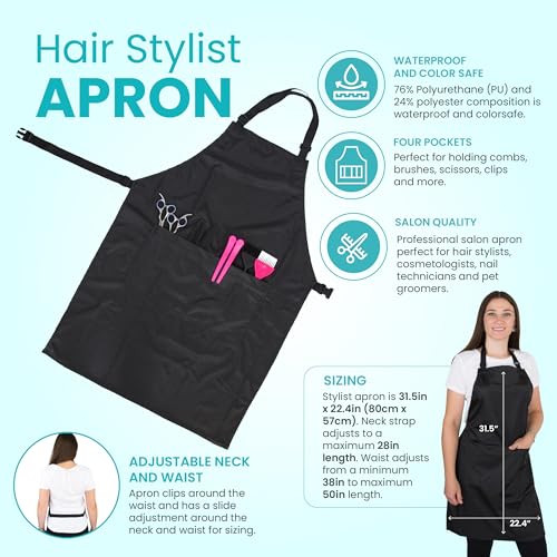 Hair Stylist Apron - Black - PU and Polyester - Waterproof Salon Apron - color: Black Apron - Pu and Polyester