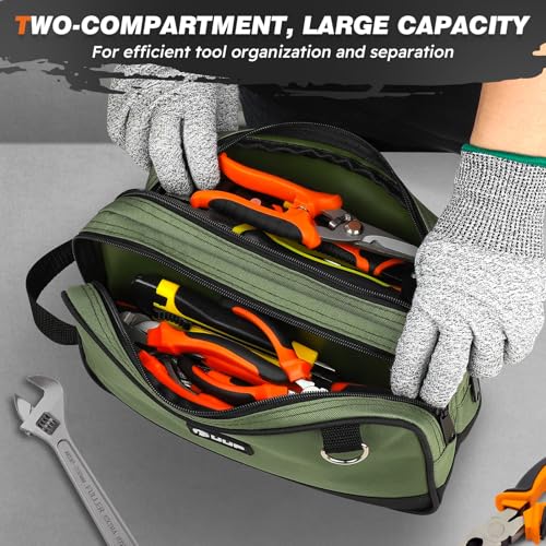 12" Tool Bag Small 2-Pack, Divider Zipper Pouch, Carry Tool Box Organizer - color: Orange/Green 2Pack, size: 12" x 7"