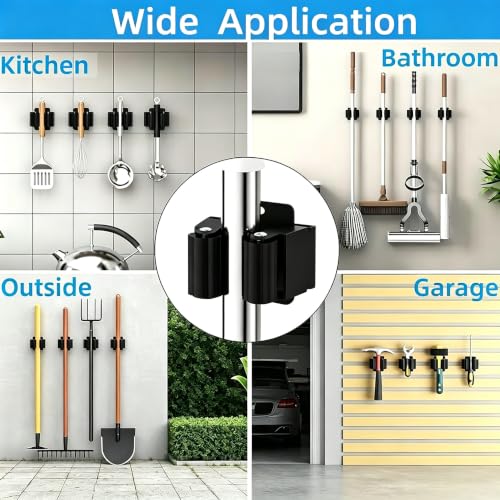12 Pack Broom Holder Wall Mount, Tool Storage Mop Organizer, Shovel Rack Hooks For Garage Laundry Kitchen Garden Shovel Cleaning Supplies