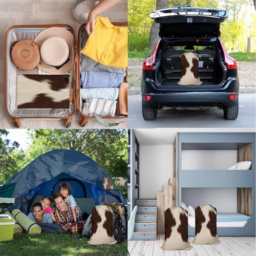 Swono Cowhide Fur Laundry Bag with Drawstring Closure, Foldable, Lightweight, 28"x40" Cow Hair Skin Domestic Animal Dirty Clothes Bag for Home Dorm Road Trip Cruise, Oxford Cloth, Brown White - color: Cowhide Fur