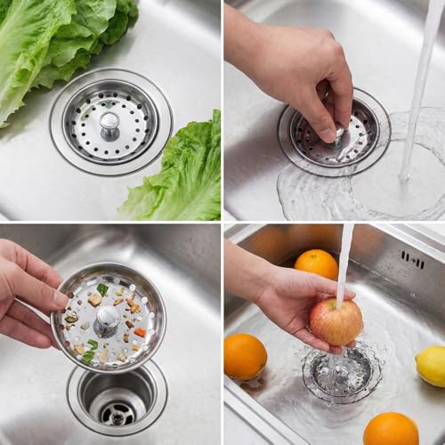Gadgetime USA Premium Kitchen Sink Drain Strainer & Stopper Set – Dual-Function Stainless Steel Basket with Rubber Seal, Fits 3-1/2 Inch Standard Drains, Pack of 2