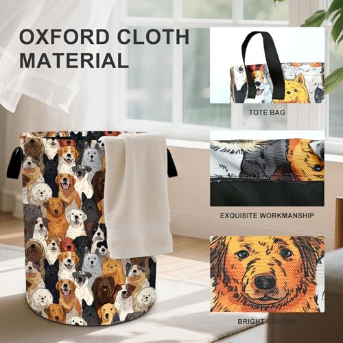 Dog Laundry Basket Collapsible Oxford Cloth Fabric Hamper,Tote Bag Portable Storage Bin for Bedroom Bathroom Laundry Room 19.6x15.7 Inch - color: Dog