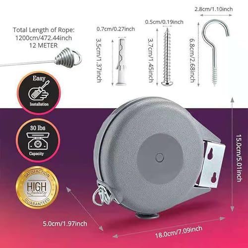 Retractable Invisible Clothesline, 50 Feet Expansion Screw Installation High-Strength Wire for Hanging Bed and Cloth (1)