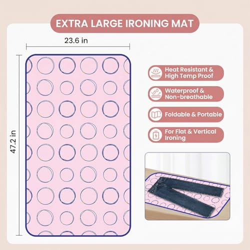 Foldable Heat-Resistant Ironing Mat, Portable Ironing Pad with Silicone Iron Rest, Non-Slip Backing Clothes Steamer Board for Countertop Travel Home, Red 120x60cm - color: Pink, size: X-Large