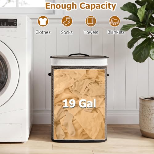 Giantex Bamboo Laundry Hamper with Lid, Removable Liner & Portable Handles - color: Dark Taupe