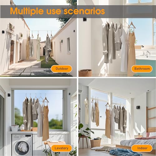 Retractable Heavy Duty Clothesline - Wall Mounted Indoor and Outdoor Laundry Drying Solution, 15.7ft Anti-Sagging Stainless Steel Rope (Black) - color: Black