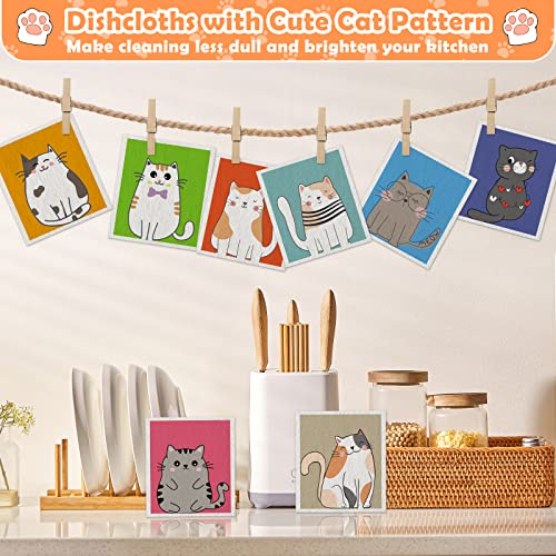 Lucomb Reusable Swedish Kitchen Dish Cloths, 8 Pack Replace Paper Towels Quick Drying Kitchen Sponges Dish Rags for Dishes Washing Home Cleaning Window Glass Wipes - color: 8 Pack-cute Cat