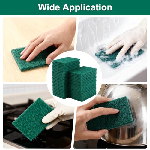 100 Pcs Scouring Pads, 4.3 X 3 X 0.3 in, Green