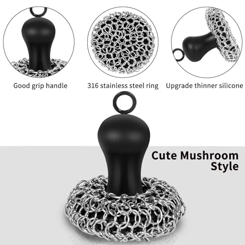 Herda Cast Iron Cleaner Scrubber +Pan Scraper, Patented Chain Mail Scrubber - color: Black