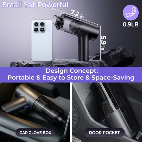 Car Vacuum Portable Cordless, Handheld Vacuum Cleaner Mini Small - color: Dark Black