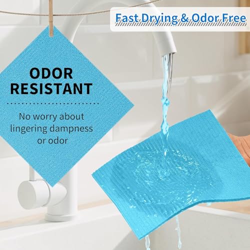 Swedish Dishcloths, 18 Pack Kitchen Towels Dish Rags, Absorbent Swedish Dish Towels for Kitchen, Non-Scratch Cellulose Sponge Cloths, Biodegradable Washable Reusable Paper Towels, Blue - color: Blue, size: 18 Pack