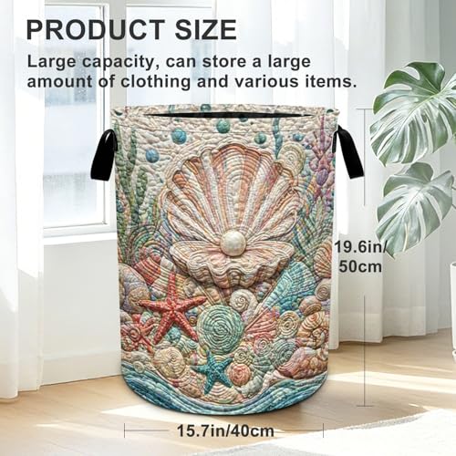 Beach Laundry Basket Foldable Oxford Laundry Hamper With Handle For Room Bathroom Bedroom - color: Beach