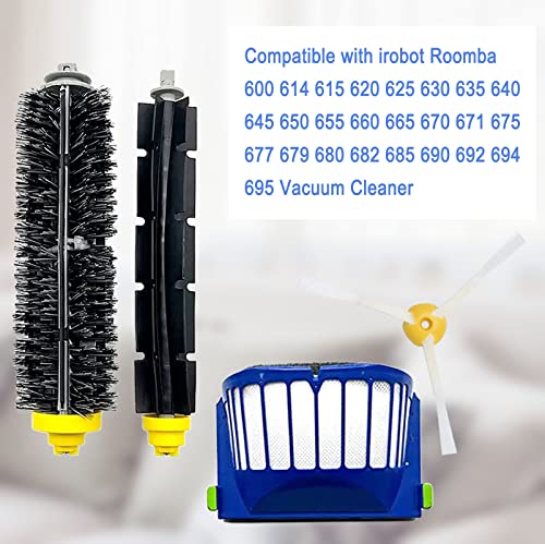 Replacement Parts for iRobot Roomba 600 Series 675 692 694 690 680 660 651 650 614 610 500 Series 595 585 564 552 Vacuum Robotic,8 Side Brush, 2 Main Roller Brush, 6 Filter, 1 Caster Wheel - size: 1+6+6 PACK