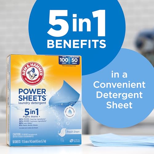 ARM & HAMMER 5-in-1 Power Sheets Laundry Detergent, Fresh Linen, 50 Count - size: 50 Count (Pack of 1)
