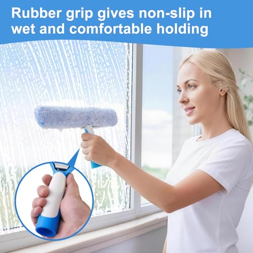 Mitclear Window Cleaning Kit 10IN Squeegee & Scrubber for Shower Glass Car - size: 10 IN