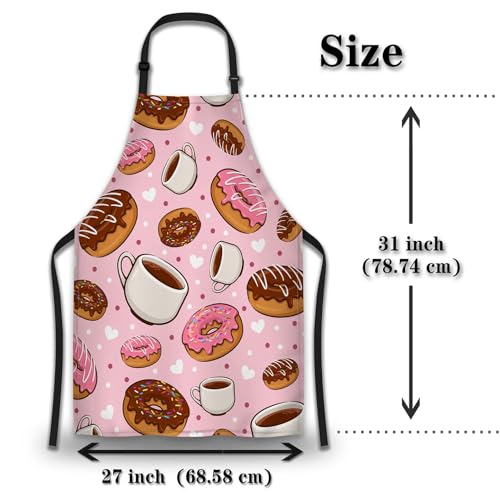 Garden Apron for Men Sweet Donut and Coffee Fun Aprons for Women for Kitchen Cooking Restaurant BBQ Painting Crafting Gardening 27” (W) x 31” (H), Waterproof Aprons - color: Sweet Donut and Coffee