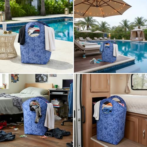 47L Small Laundry Basket, Collapsible Waterproof Fabric Laundry Hamper - color: Earth Texture Blue, size: 17"L x 9.5"W x 18"H