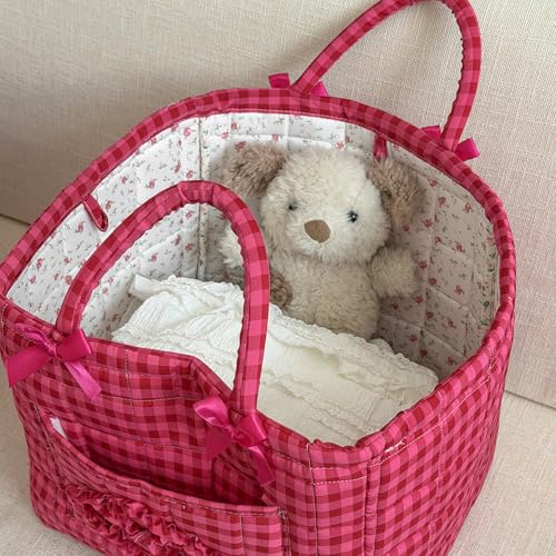 Storage Basket Boho Fabric Large Collapsible Floral Laundry Nursery Hamper Portable Folding Storage for Clothes Toys (Rose Red Plaid) - color: Rose Red Plaid