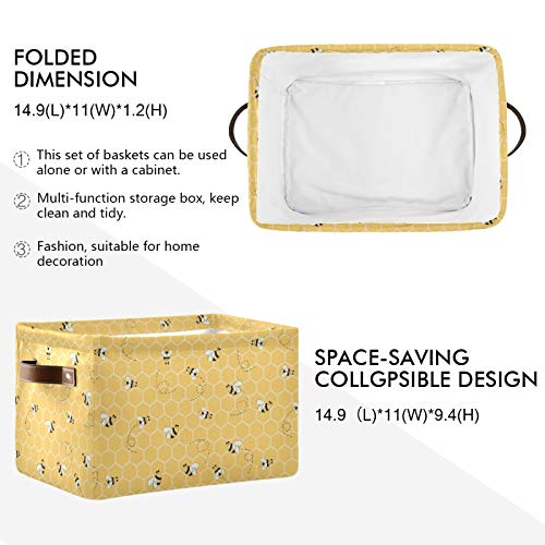Cute Animal Bee Square Storage Basket Bin Canvas Fabric Compressible Organizer Basket with Handle for Bedroom Nursery Office, 1PCS - color: Bee, size: 1 pc