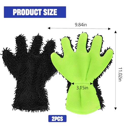 2PCS Car Wash Mitt, 5 Finger Chenille Microfiber Cleaning Mitt for Cars, Scratch-Free Auto Washing Gloves, Car Interior Exterior Cleaning Gloves, Great for Hard-to-Reach Areas (Black) - color: Black