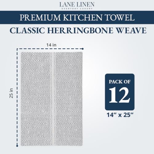 LANE LINEN Kitchen Dish Towels 100% Cotton Absorbent Lint-Free 12 Pack - color: 04: Grey Chambray, size: 12 Pack